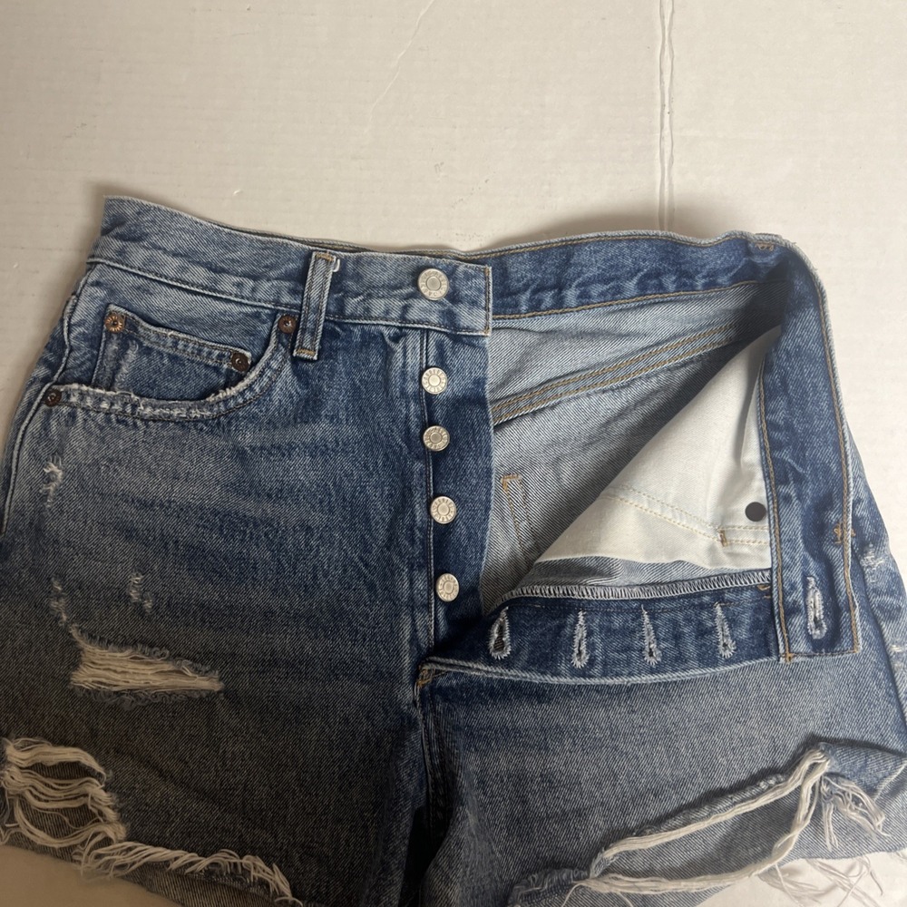 Agolde Women's Dee Vintage High Rise Denim Short Distressed Size 27 100% Cotton - Picture 4 of 11
